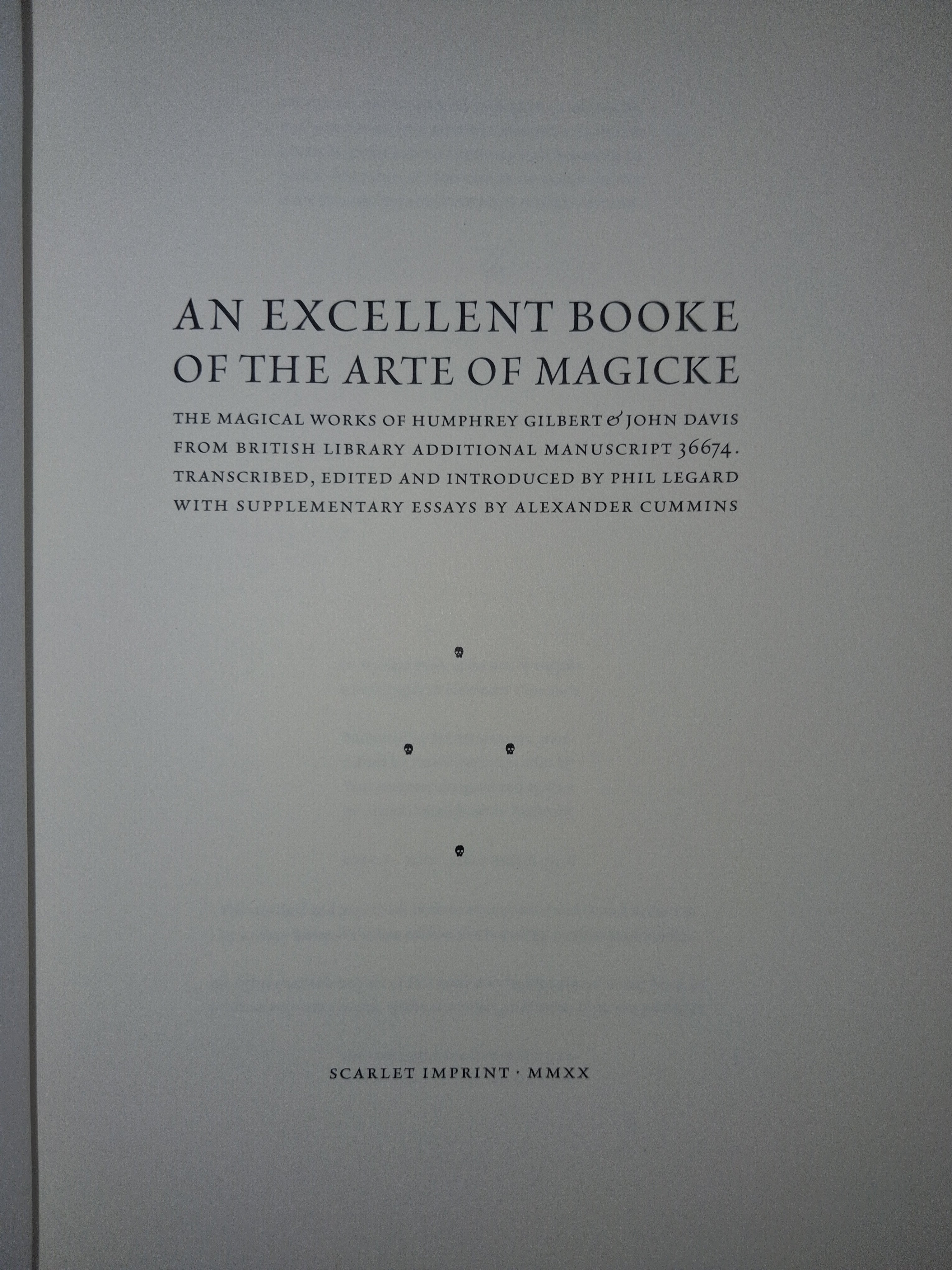 An Excellent Booke of the Arte of Magicke Hardcover — edited by Phil Legard
