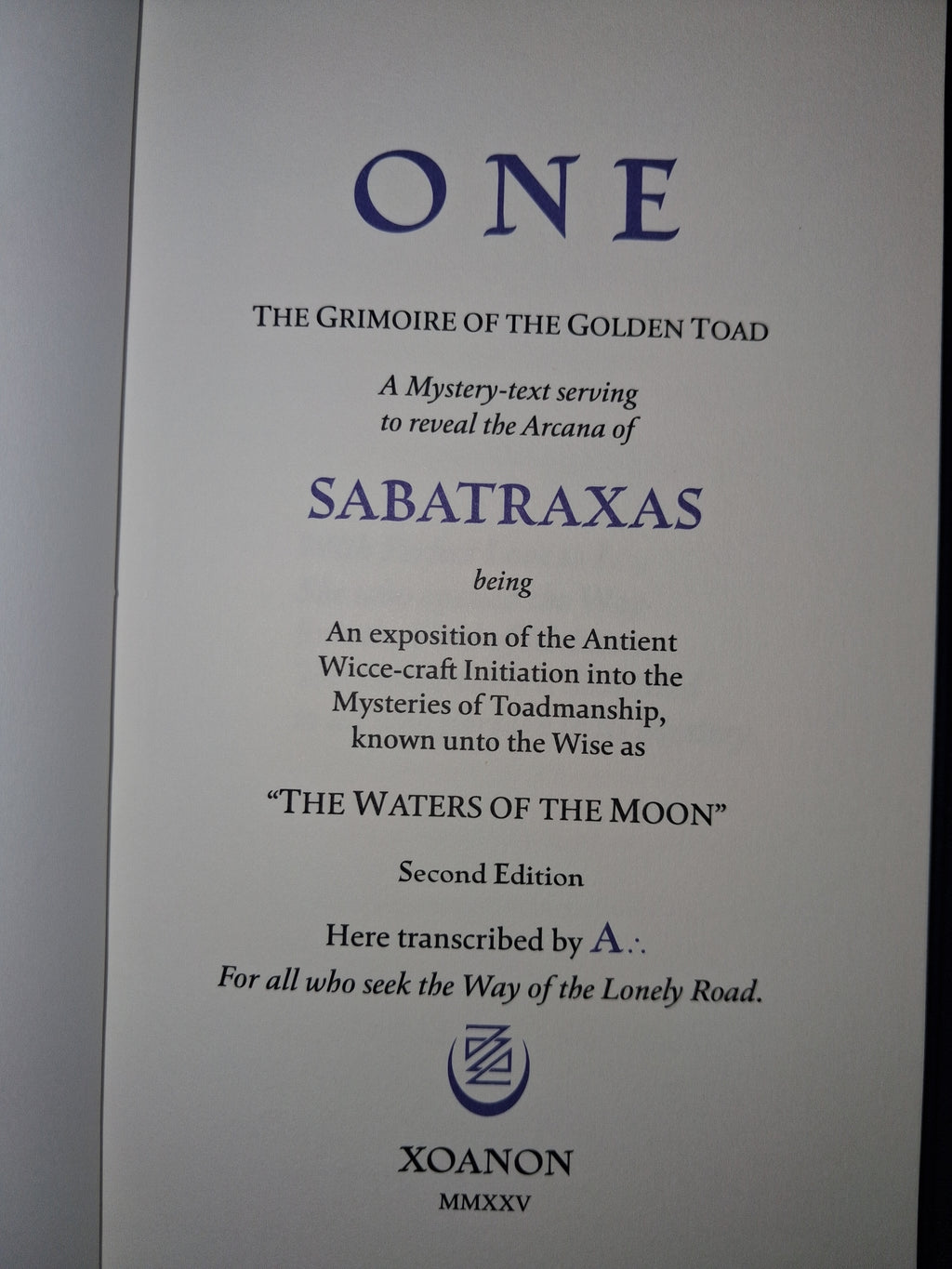 ONE: The Grimoire of the Golden Toad by Andrew D. Chumbley – Limited Edition Hardcover