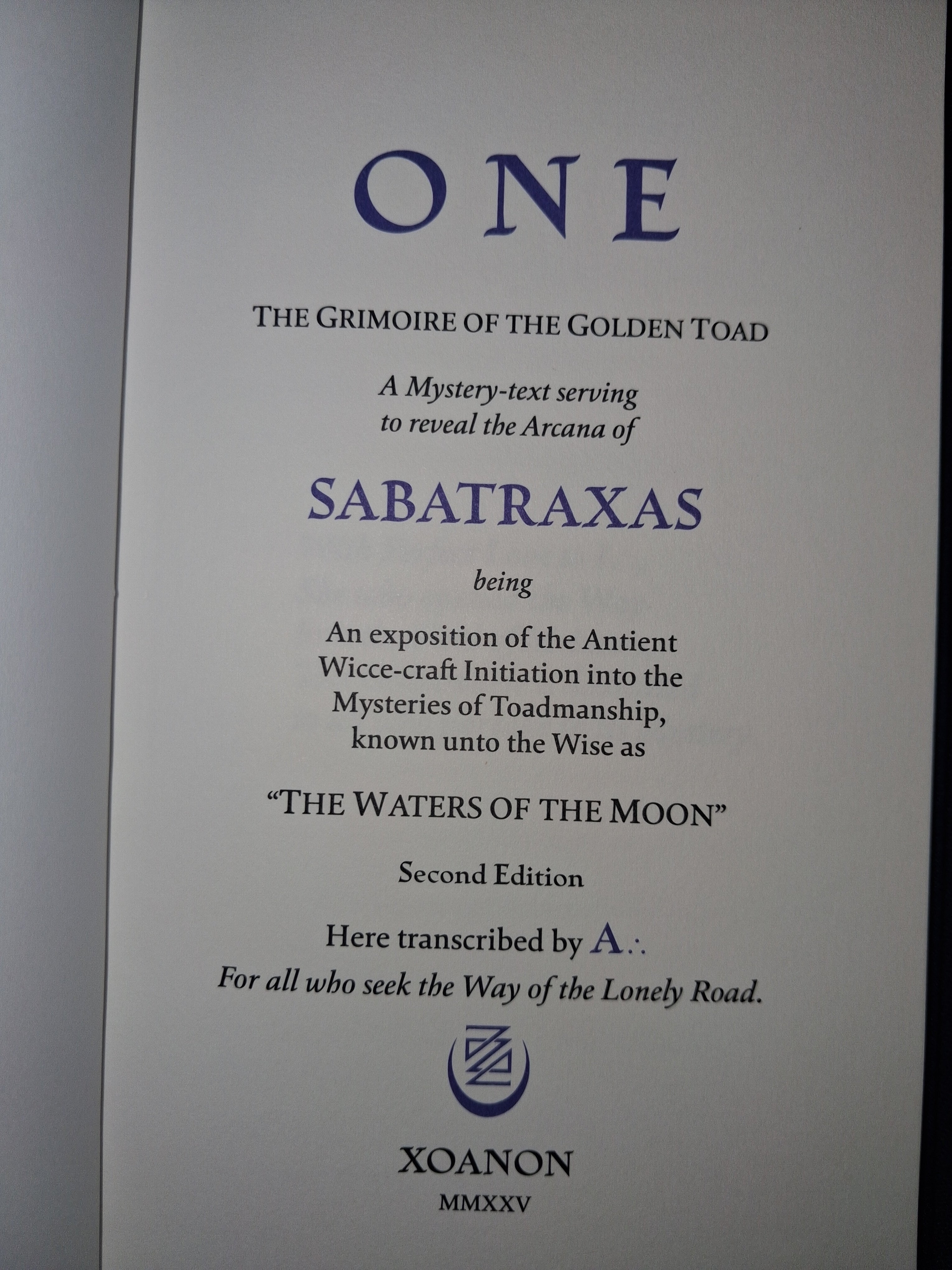 ONE: The Grimoire of the Golden Toad by Andrew D. Chumbley – Limited Edition Hardcover